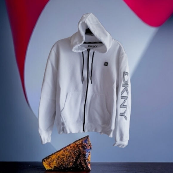 DKNY White Arm Logo Full Zip Hoodie - Picture 1 of 10